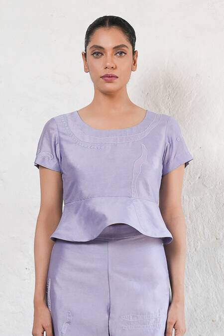 Saksham & Neharicka Purple Brocade Embroidery Round Neck Hand Co-ord Set Online at Aza Fashions Saksham & Neharicka_Purple Brocade Embroidery Round Neck Hand Co-ord Set _Online_at_Aza_Fashions