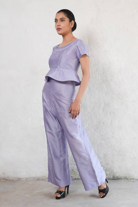 Shop Saksham & Neharicka Purple Brocade Embroidery Round Neck Hand Co-ord Set Online at Aza Fashions Shop_Saksham & Neharicka_Purple Brocade Embroidery Round Neck Hand Co-ord Set _Online_at_Aza_Fashions