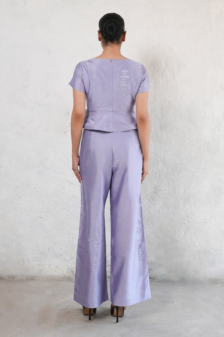 Shop Saksham & Neharicka Purple Brocade Embroidery Round Neck Hand Co-ord Set at Aza Fashions Shop_Saksham & Neharicka_Purple Brocade Embroidery Round Neck Hand Co-ord Set _at_Aza_Fashions