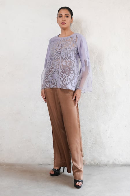 Saksham & Neharicka_Purple Silk Organza Embroidery Round Neck Hand Top _Online_at_Aza_Fashions