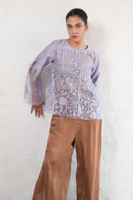 Saksham & Neharicka Hand Embroidered Purple Silk Organza Top 