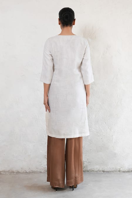 Saksham & Neharicka White Linen Designer Kurta 