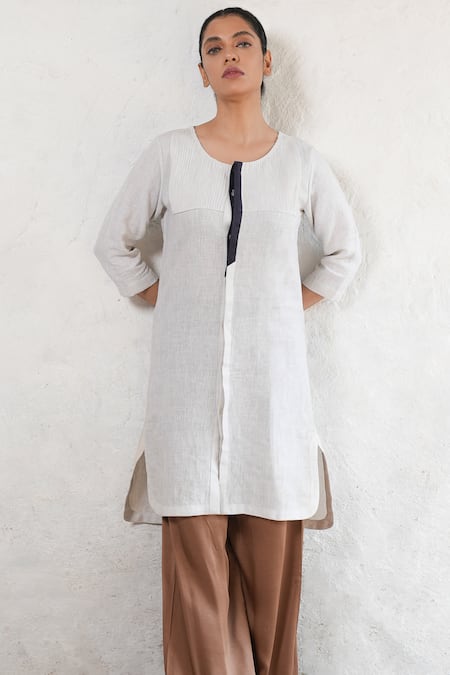 Saksham & Neharicka White Linen Designer Kurta 