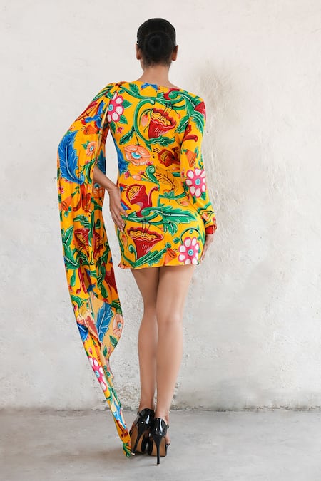 Saksham & Neharicka Designer Yellow Mini Dress 