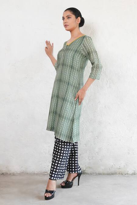 Saksham & Neharicka Olive Green Cotton, Silk Round Neck Designer Kurta Set Online at Aza Fashions Saksham & Neharicka_Olive Green Cotton, Silk Round Neck Designer Kurta Set _Online_at_Aza_Fashions
