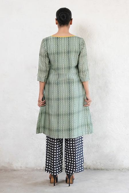 Shop Saksham & Neharicka Olive Green Cotton, Silk Round Neck Designer Kurta Set at Aza Fashions Shop_Saksham & Neharicka_Olive Green Cotton, Silk Round Neck Designer Kurta Set _at_Aza_Fashions