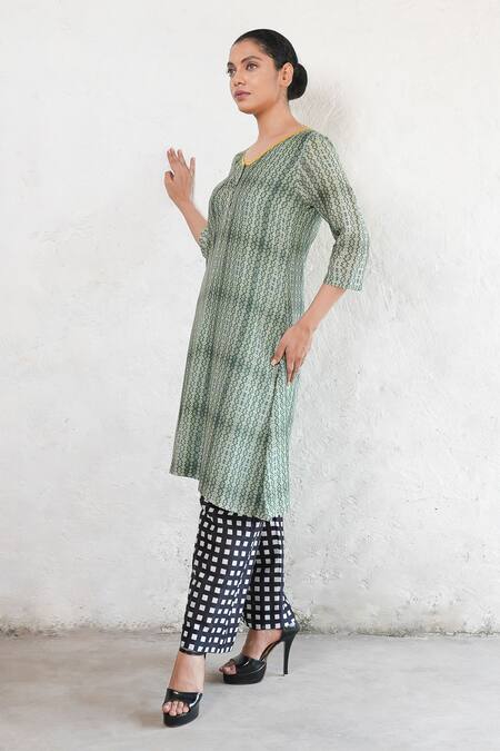 Saksham & Neharicka Olive Green Cotton, Silk Round Neck Banarasi Kurta Online at Aza Fashions Saksham & Neharicka_Olive Green Cotton, Silk Round Neck Banarasi Kurta _Online_at_Aza_Fashions