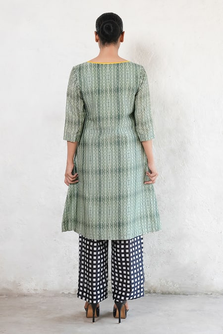 Shop Saksham & Neharicka Olive Green Cotton, Silk Round Neck Banarasi Kurta at Aza Fashions Shop_Saksham & Neharicka_Olive Green Cotton, Silk Round Neck Banarasi Kurta _at_Aza_Fashions