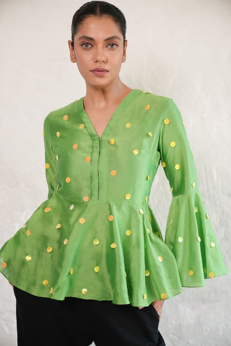 Saksham & Neharicka Hand Embroidered Green Top 