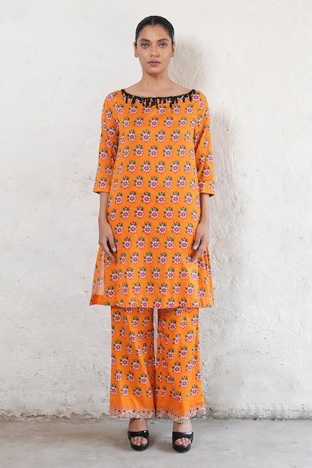 Saksham & Neharicka Hand Embroidered Orange Kurta & Pant Set 
