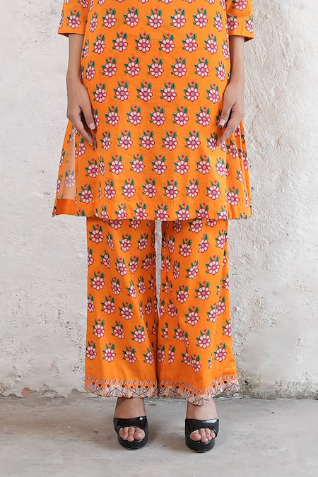 Saksham & Neharicka Orange Cotton, Silk Sequins, Embroidery Round Neck Hand Kurta And Pant Set Online at Aza Fashions Saksham & Neharicka_Orange Cotton, Silk Sequins, Embroidery Round Neck Hand Kurta And Pant Set _Online_at_Aza_Fashions