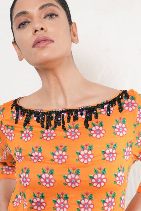 Buy Saksham & Neharicka Orange Cotton, Silk Sequins, Embroidery Round Neck Hand Kurta And Pant Set Online at Aza Fashions Buy_Saksham & Neharicka_Orange Cotton, Silk Sequins, Embroidery Round Neck Hand Kurta And Pant Set _Online_at_Aza_Fashions