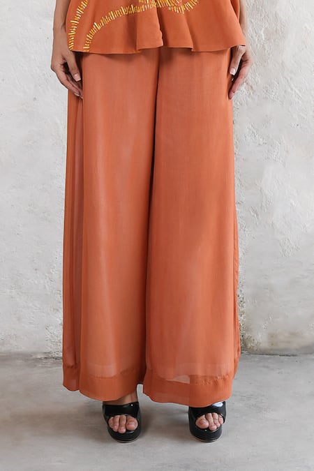 Buy Saksham & Neharicka Rust Georgette Embroidery V-neck Hand Orange Co-ord Set Online at Aza Fashions Buy_Saksham & Neharicka_Rust Georgette Embroidery V-neck Hand Orange Co-ord Set_Online_at_Aza_Fashions