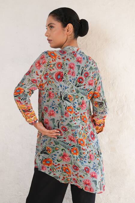 Buy Saksham & Neharicka Gray Georgette Sequins Mandarin Collar Hand Embroidered Grey Shirt Online at Aza Fashions Buy_Saksham & Neharicka_Gray Georgette Sequins Mandarin Collar Hand Embroidered Grey Shirt _Online_at_Aza_Fashions