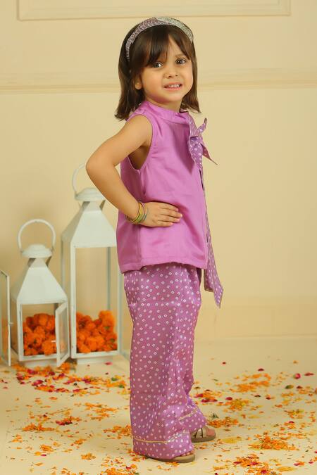 Shop Pankhuri By Priyanka Purple Modal, Satin Bandhani Top And Palazzo Set Online at Aza Fashions Shop_Pankhuri By Priyanka_Purple Modal, Satin Bandhani Top And Palazzo Set _Online_at_Aza_Fashions