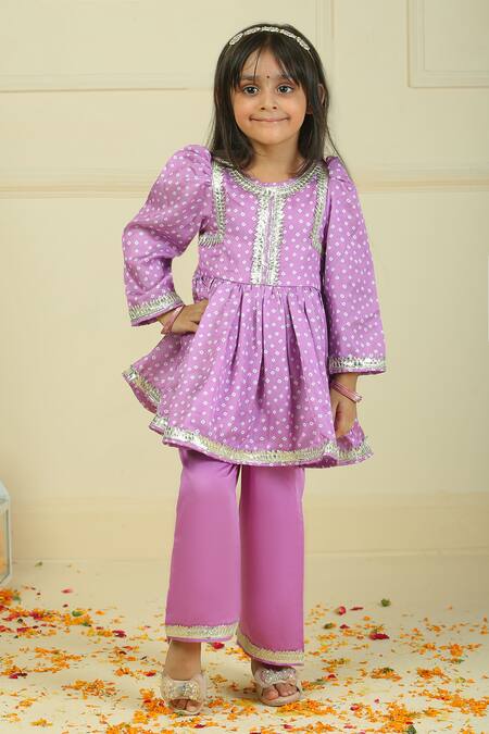 Buy Pankhuri By Priyanka Purple Modal, Satin Embroidery Bandhani Peplum Top With Straight Pant Online at Aza Fashions Buy_Pankhuri By Priyanka_Purple Modal, Satin Embroidery Bandhani Peplum Top With Straight Pant _Online_at_Aza_Fashions