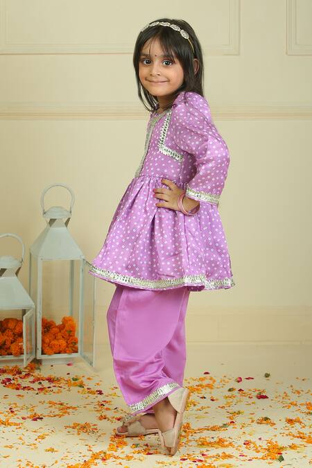 Shop Pankhuri By Priyanka Purple Modal, Satin Embroidery Bandhani Peplum Top With Straight Pant Online at Aza Fashions Shop_Pankhuri By Priyanka_Purple Modal, Satin Embroidery Bandhani Peplum Top With Straight Pant _Online_at_Aza_Fashions