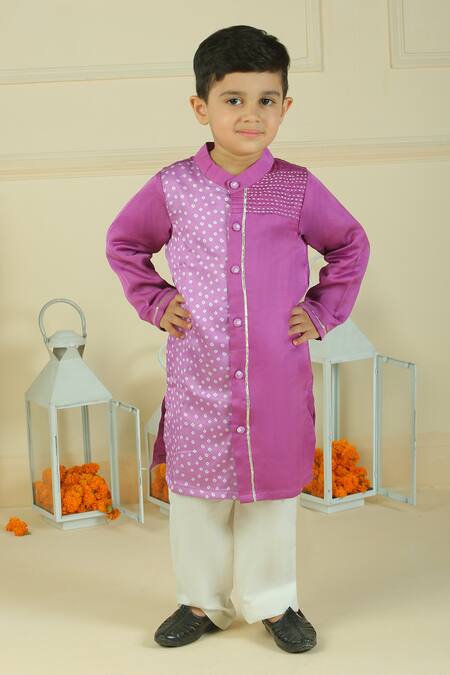 Shop Pankhuri By Priyanka Purple Modal, Satin Bandhani Kurta And Pyjama Set Online at Aza Fashions Shop_Pankhuri By Priyanka_Purple Modal, Satin Bandhani Kurta And Pyjama Set _Online_at_Aza_Fashions
