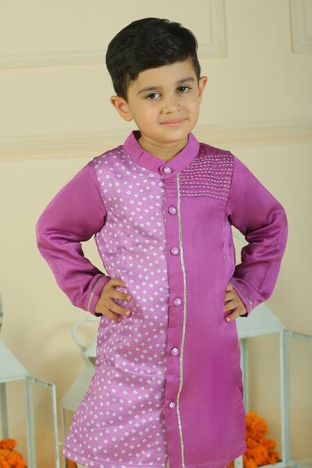 Buy Pankhuri By Priyanka Purple Modal, Satin Bandhani Kurta And Pyjama Set Buy_Pankhuri By Priyanka_Purple Modal, Satin Bandhani Kurta And Pyjama Set