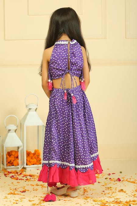 Pankhuri By Priyanka Purple Polka Dot Lehenga Blouse Set 