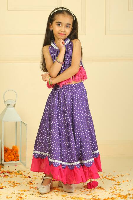 Shop_Pankhuri By Priyanka_Purple Modal, Satin Polka Dot Lehenga Blouse Set _Online_at_Aza_Fashions