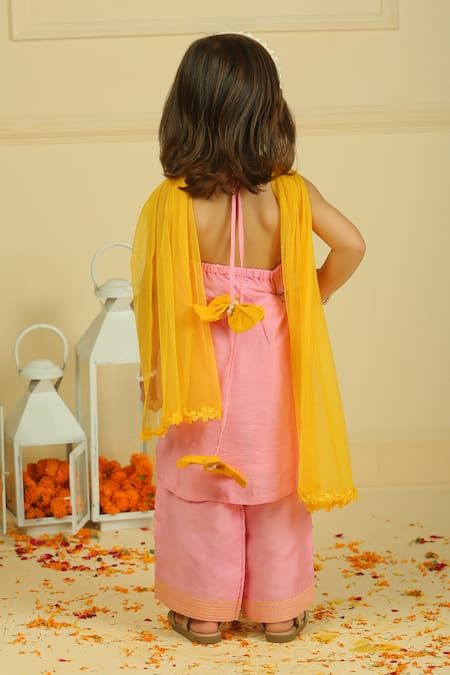 Pankhuri By Priyanka Pink Halter Tunic & Straight Palazzo Set 