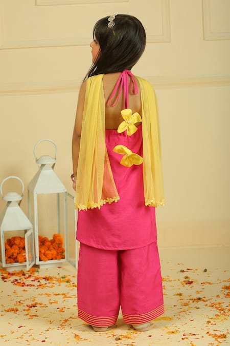 Pankhuri By Priyanka Rani Pink Halter Tunic & Straight Pants Set 