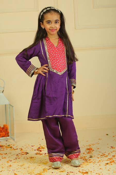 Buy_Pankhuri By Priyanka_Purple Modal, Satin Lace Embellished Kurta Set _Online_at_Aza_Fashions