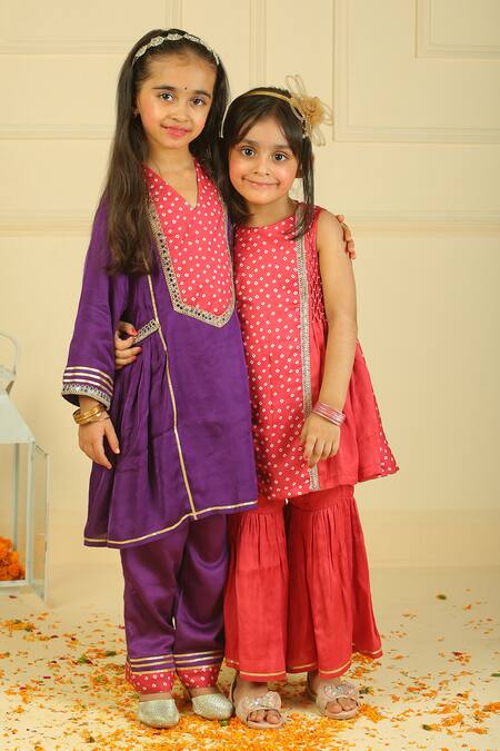 Shop_Pankhuri By Priyanka_Purple Modal, Satin Lace Embellished Kurta Set _Online_at_Aza_Fashions