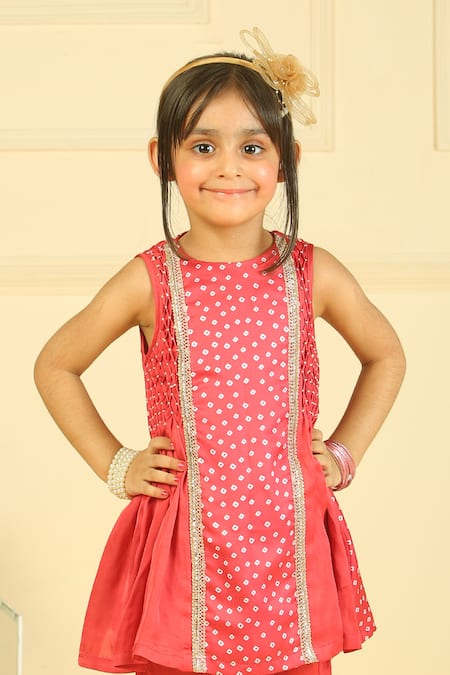 Pankhuri By Priyanka_Red Modal, Satin Sequins Bandhani Gharara Set _Online_at_Aza_Fashions