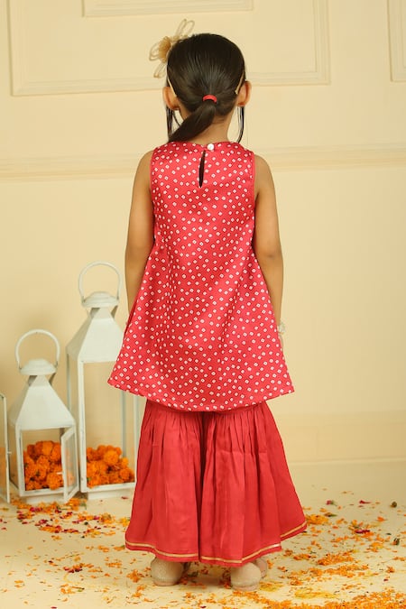 Pankhuri By Priyanka Red Modal Satin Bandhani Gharara Set 