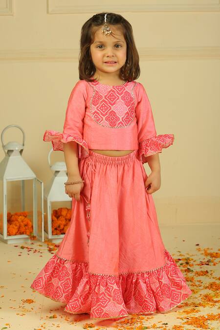 Buy_Pankhuri By Priyanka_Pink Chanderi Embroidery Light Lehenga Set _Online_at_Aza_Fashions