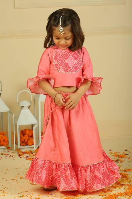 Shop_Pankhuri By Priyanka_Pink Chanderi Embroidery Light Lehenga Set _Online_at_Aza_Fashions