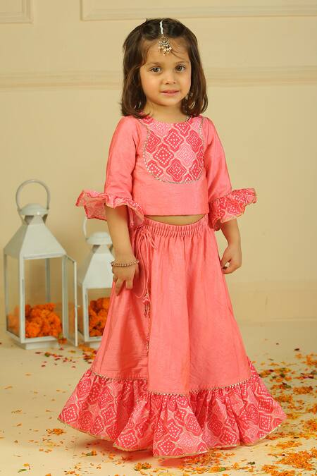 Pankhuri By Priyanka_Pink Chanderi Embroidery Light Lehenga Set _at_Aza_Fashions