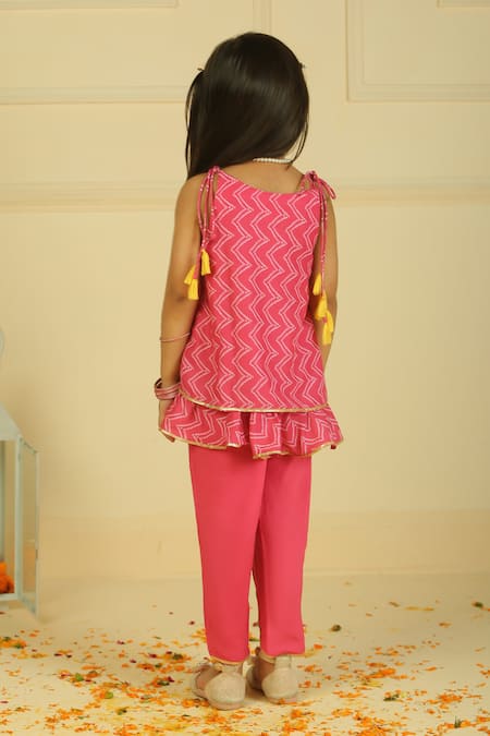 Pankhuri By Priyanka Pink Aline Ruffle Tunic & Dhoti Set 