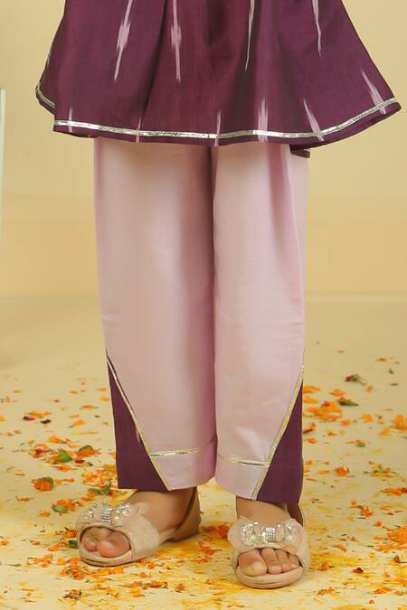Buy_Pankhuri By Priyanka_Purple Cotton Dark Mauve Ikkat Peplum Top And Pant Set _Online_at_Aza_Fashions