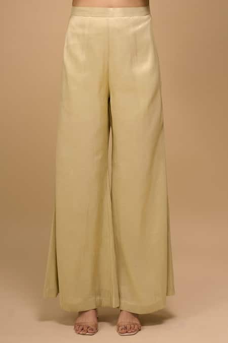 Shop_Samyukta Singhania_Mint Brocade, Tissue V-neck Green Top And Pant Set _Online_at_Aza_Fashions