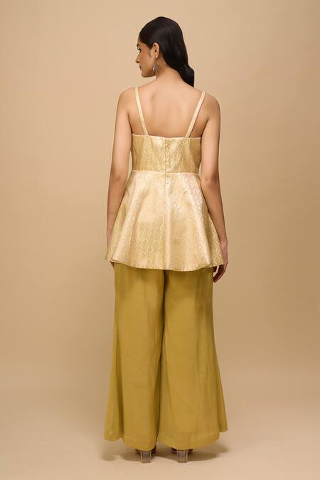 Samyukta Singhania Lemon Yellow Brocade Top & Pant Set 