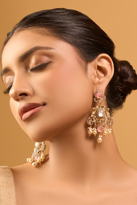 Nazaakat By Samara Singh Kundan Pink Brass Earrings 