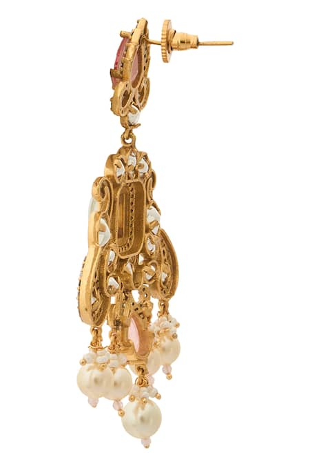 Shop_Nazaakat By Samara Singh_Pink Zari Kundan Brass Earrings _Online_at_Aza_Fashions