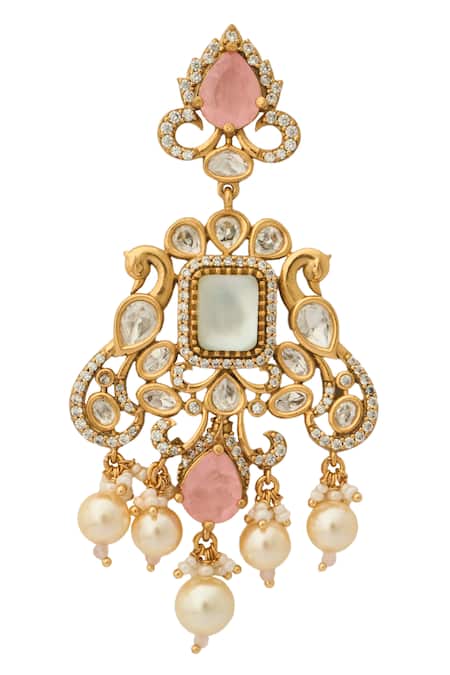Nazaakat By Samara Singh_Pink Zari Kundan Brass Earrings _at_Aza_Fashions