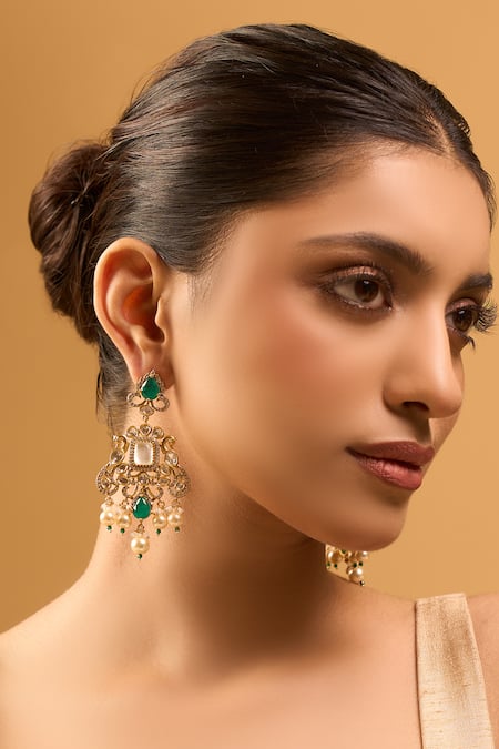 Nazaakat By Samara Singh_Green Zari Kundan Brass Earrings _Online_at_Aza_Fashions
