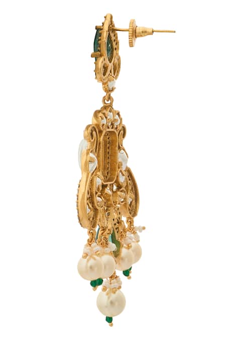 Shop_Nazaakat By Samara Singh_Green Zari Kundan Brass Earrings _Online_at_Aza_Fashions