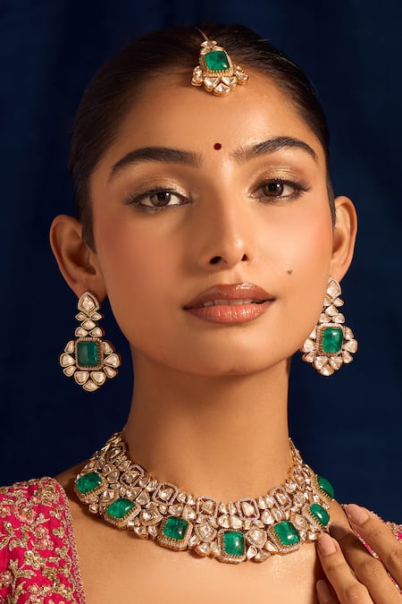 Samyukta Singhania Kundan Mint Green Jewelry Set 