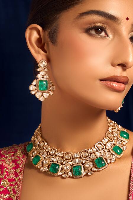 Nazaakat By Samara Singh Mint Zari Kundan Green Jewelry Set Online at Aza Fashions Nazaakat By Samara Singh_Mint Zari Kundan Green Jewelry Set _Online_at_Aza_Fashions