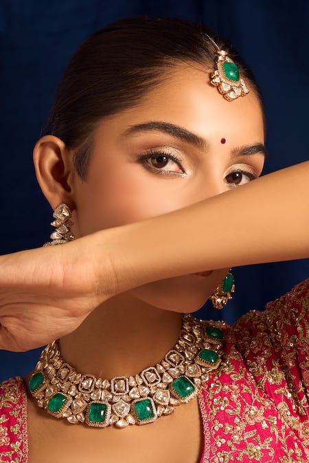 Buy Nazaakat By Samara Singh Mint Zari Kundan Green Jewelry Set Online at Aza Fashions Buy_Nazaakat By Samara Singh_Mint Zari Kundan Green Jewelry Set _Online_at_Aza_Fashions