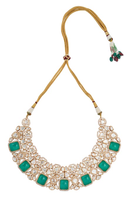 Shop Nazaakat By Samara Singh Mint Zari Kundan Green Jewelry Set Online at Aza Fashions Shop_Nazaakat By Samara Singh_Mint Zari Kundan Green Jewelry Set _Online_at_Aza_Fashions