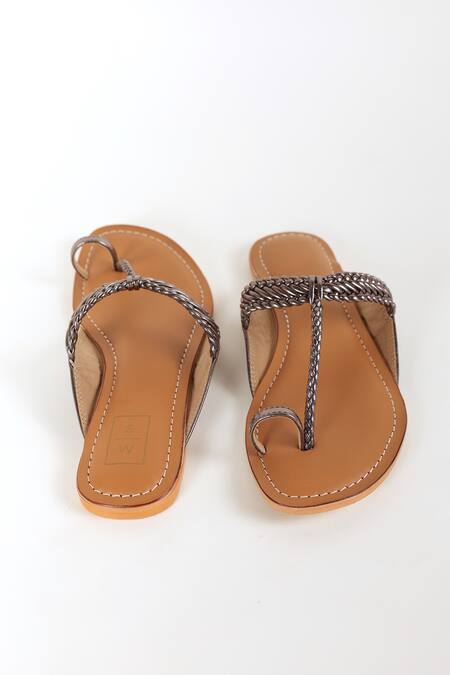 Shop_Sandalwali_Gray Gunmetal And Tan Leather Sandals _Online_at_Aza_Fashions