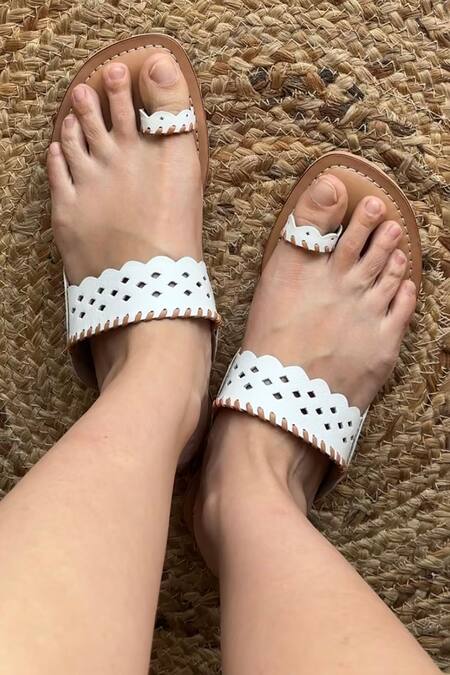 Shop_Sandalwali_White Pooja Handmade Sandals _Online_at_Aza_Fashions