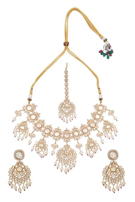 Nazaakat By Samara Singh Kundan Ruby Pink Jewelry Set 